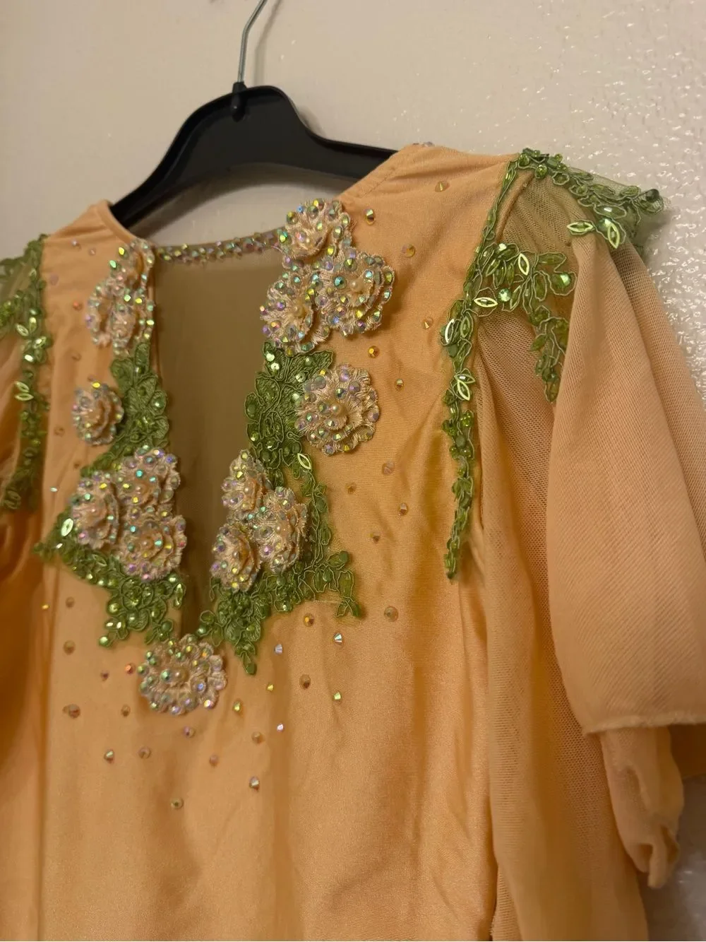 Glamour solo custom rhinestone dance costume tan nude illusion MA-Medium adult